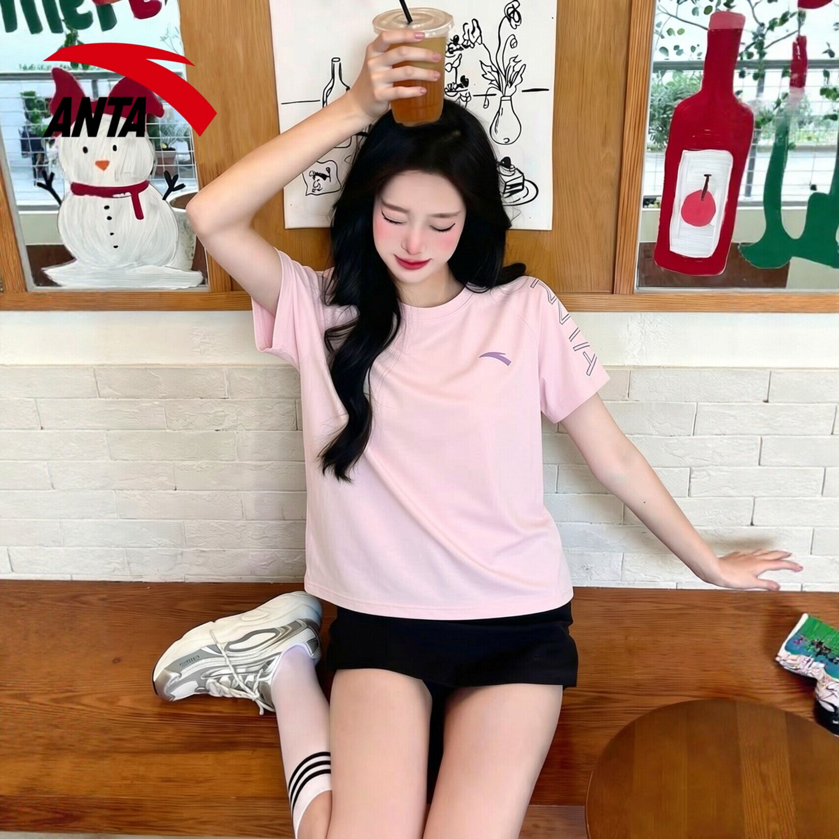 安踏短袖女上衣2026新款显瘦圆领亲肤冰丝速干收腰型健身运动t恤