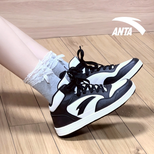 安踏高帮板鞋女2026新款复古百搭轻便运动鞋初中学生软底休闲鞋子