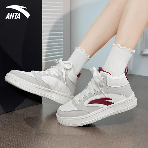 安踏高帮板鞋女2025新款厚底增高