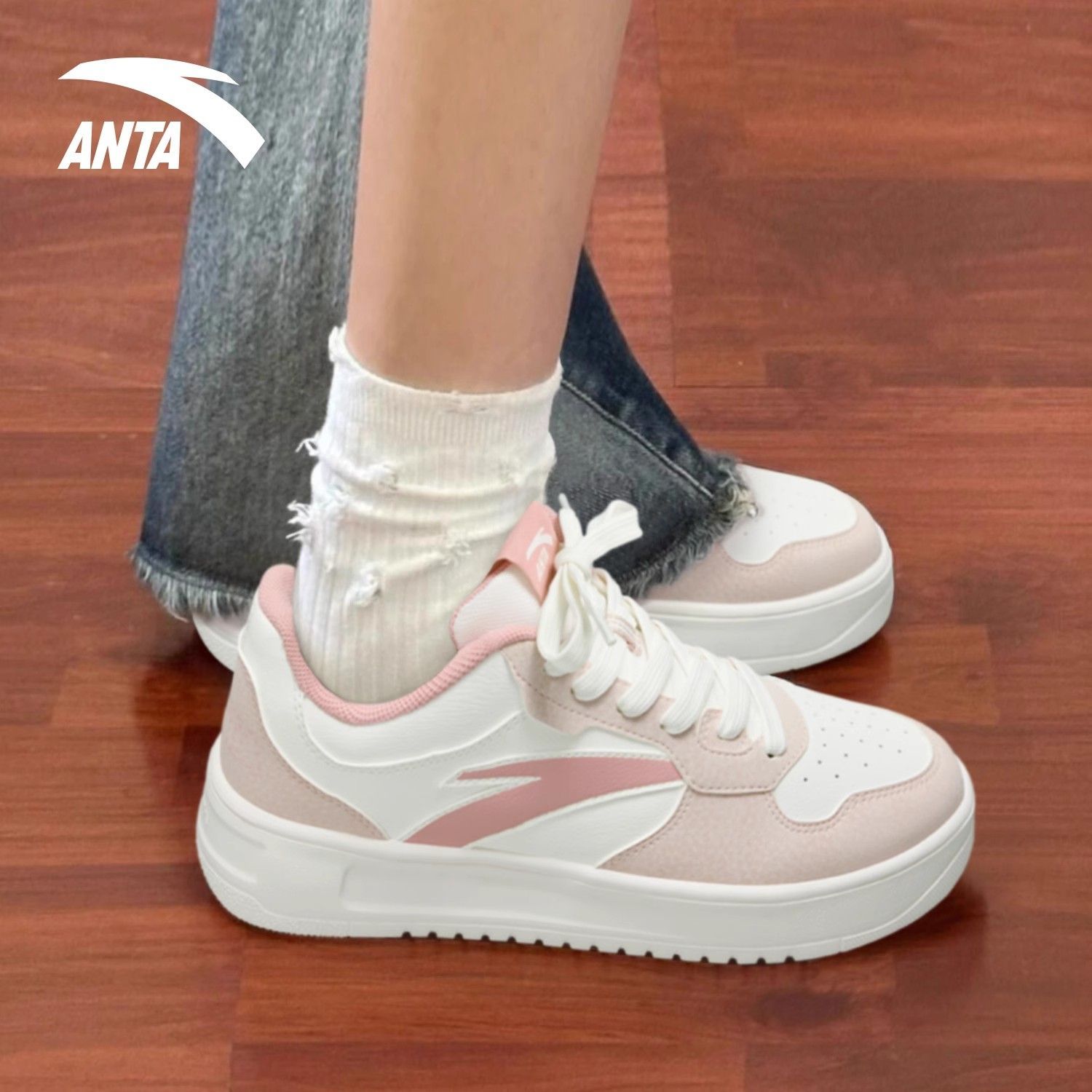 安踏女鞋厚底增高轻便百搭板鞋