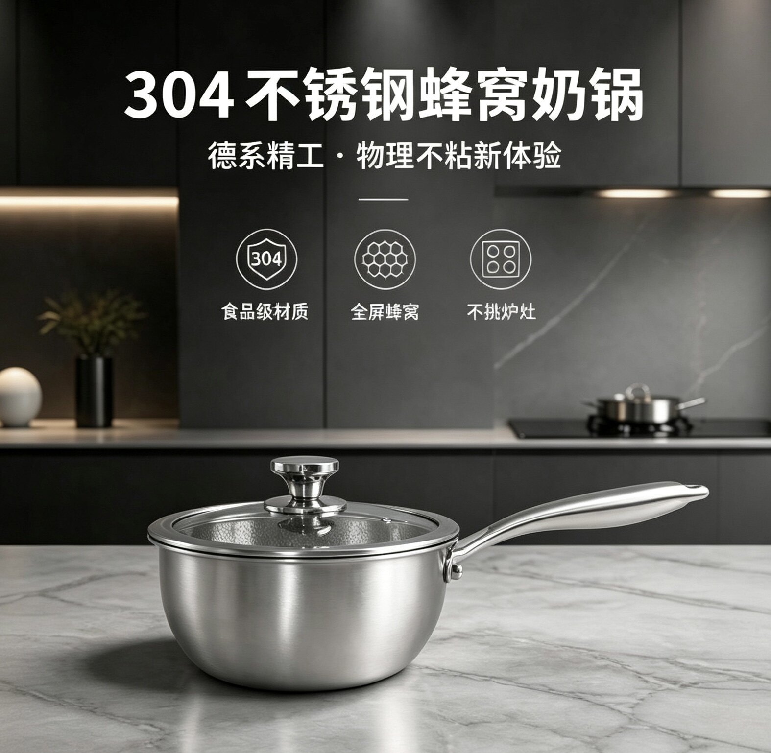 304不锈钢无涂层奶锅特厚食品级雪平锅婴儿宝宝辅食锅家用煮面锅