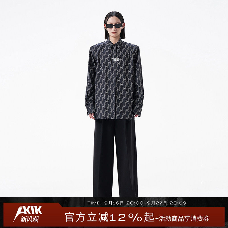 AKTK/ANNK 春夏新款 小众设计 LOGO循环印花衬衫图片