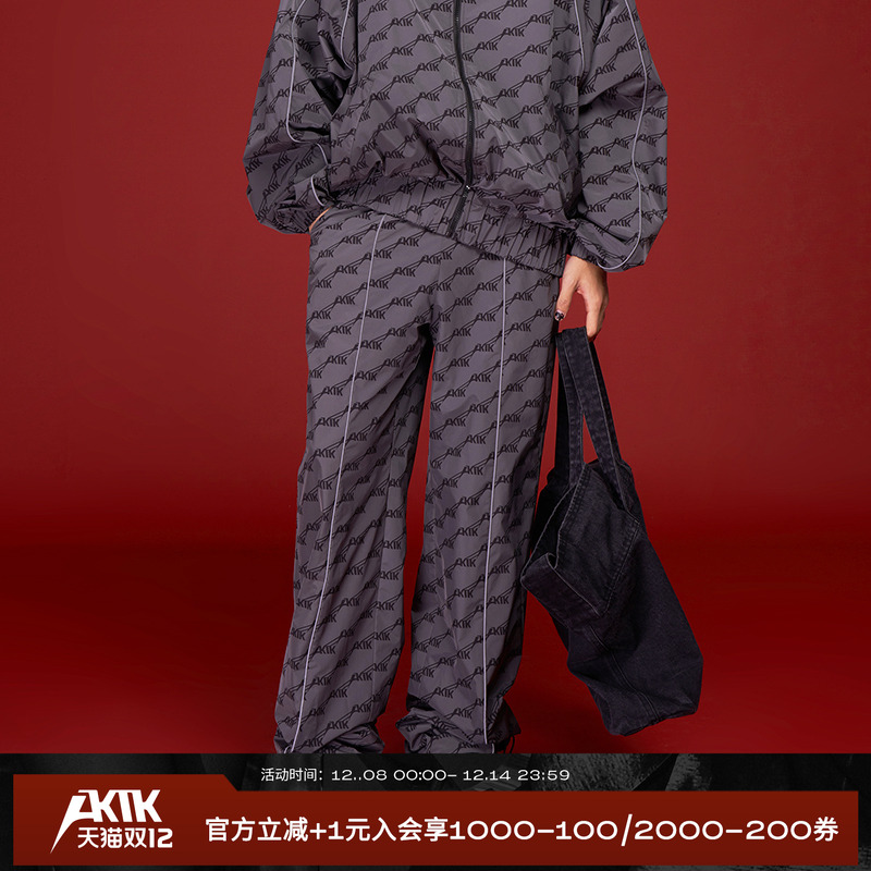 AKTK长裤 秋冬新款 原创设计 复古LOGO印花宽松舒适运动裤男