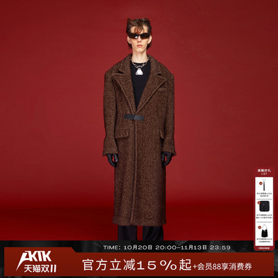 AKTK大衣秋冬新品设计感美拉德中性高级廓形长款肌理毛呢外套