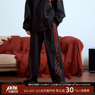复古拼接印花运动百搭休闲裤 小众情侣美式 24春夏新品 AKTK长裤