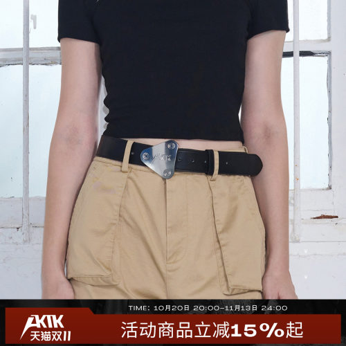 AKTK三角扣LOGO三角牌真皮皮带