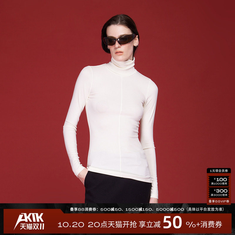 AKTK打底衫23秋冬新品 轻薄发热纤维高领内搭保暖修身纯色内衣女