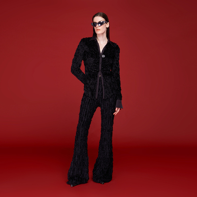 AKTK长裤 秋冬新品 小众设计立体流苏修身高腰显瘦喇叭裤女