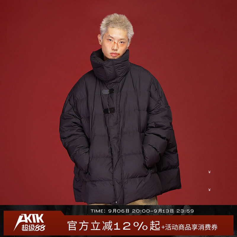 AKTK巴恩风羽绒服秋冬新品男女款白鸭绒斗篷廓形黑色显瘦百搭外套