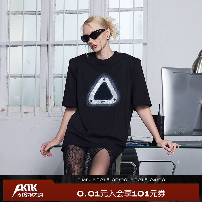 AKTKTF陈浚铭明星同款垫肩T恤