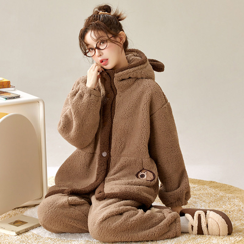 秋冬季羊羔绒睡衣女卡通可爱连帽巨保暖加厚宽松家居服套装冬季,女士内衣/男士内衣/家居服,睡袍/浴袍,淘宝优惠券,粉丝福利购,淘宝优惠卷