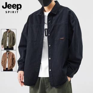长袖 工装 衬衫 男士 纯棉休闲衬衣男 JEEP 外套春秋季 SPIRIT吉普美式