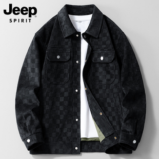 夹克男 日系翻领高级感帅气印花工装 JEEP SPIRIT吉普外套男秋冬款