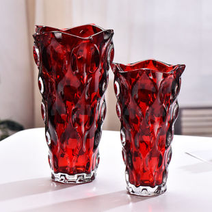 【新年限定】红色高档花瓶摆件客厅插花轻奢玻璃瓶高级感鲜花花器