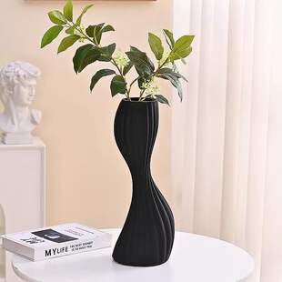 北欧风长款细高玻璃花瓶黑色电视墙高款装饰花器格栅玄关柜摆件