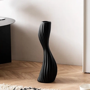 饰 装 北欧风长款 细高花器高级感玄关柜摆件陶瓷花瓶黑色电视墙高款