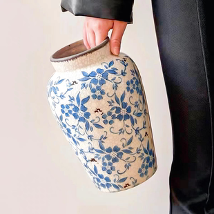 青花瓷花瓶陶瓷摆件客厅水培插花创意高级感田园风装饰品冰裂纹