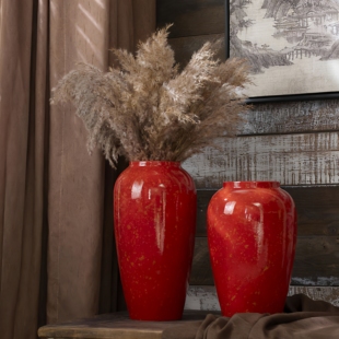 景德镇新中式陶瓷花瓶高温红色复古高级插花摆件家居酒店民宿装饰