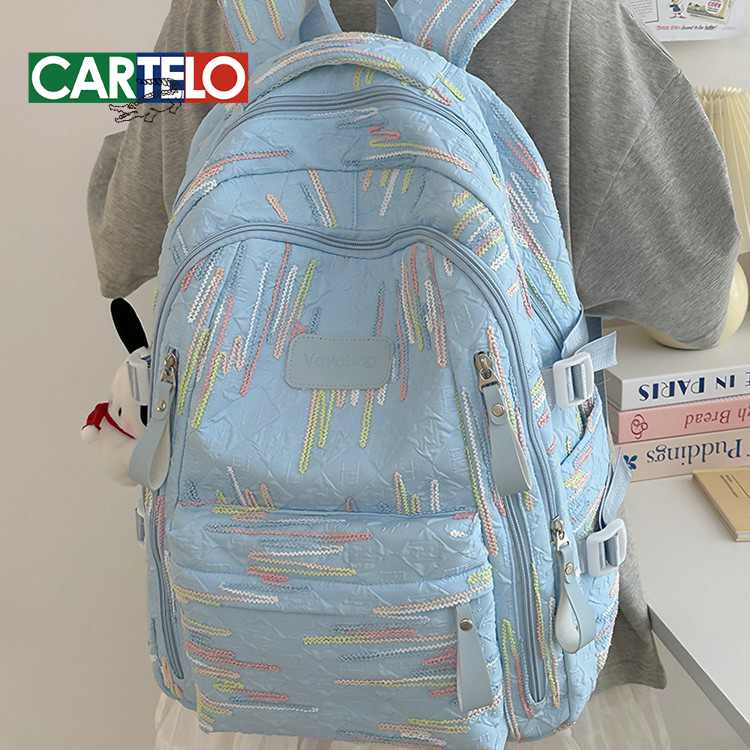 书包女韩系ins清新甜美学院风条纹背包初高中生轻便大容量双肩包