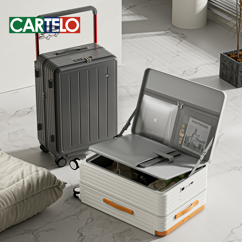 前开盖宽拉杆旅行箱多功能行李箱