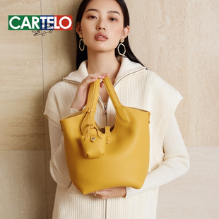 轻奢小众设计手提菜篮子包真皮秋冬新款高级感百搭斜挎水桶包女包