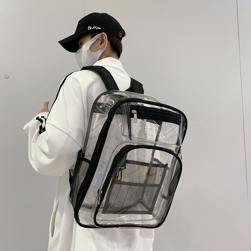 新款痛包PVC双肩包大容量书包透明双肩包防水背包学生旅行装零食