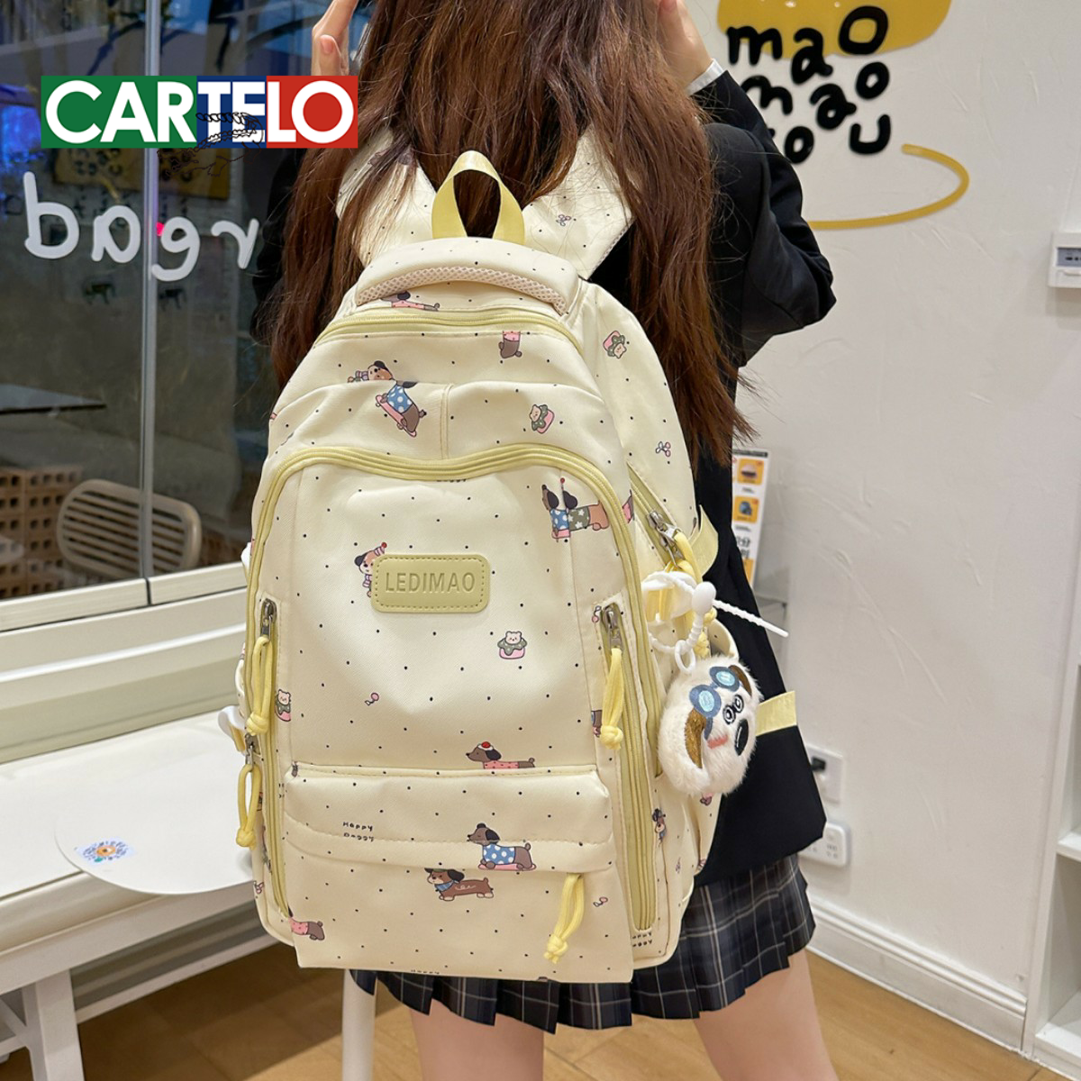 书包女日系ins可爱卡通狗波点糖