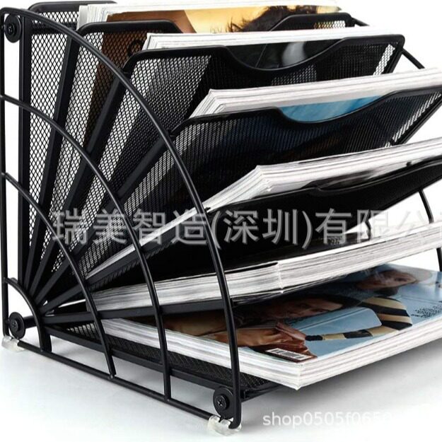 工厂定制桌面式扇子型文件架创意黑色铁艺资料架宣传册金属收纳架