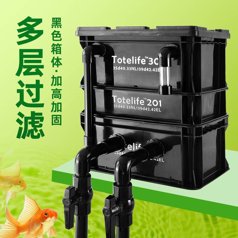 鱼盆周转箱鱼池过滤箱上置滴流盒外置水循环黑色鱼缸过滤器过滤桶