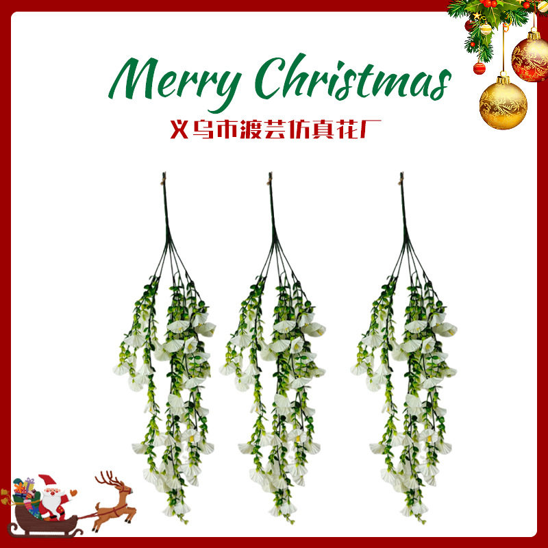 ?跨境亚马逊 花喇叭花尤加利牵牛花绿植绢花壁挂跨境藤条挂