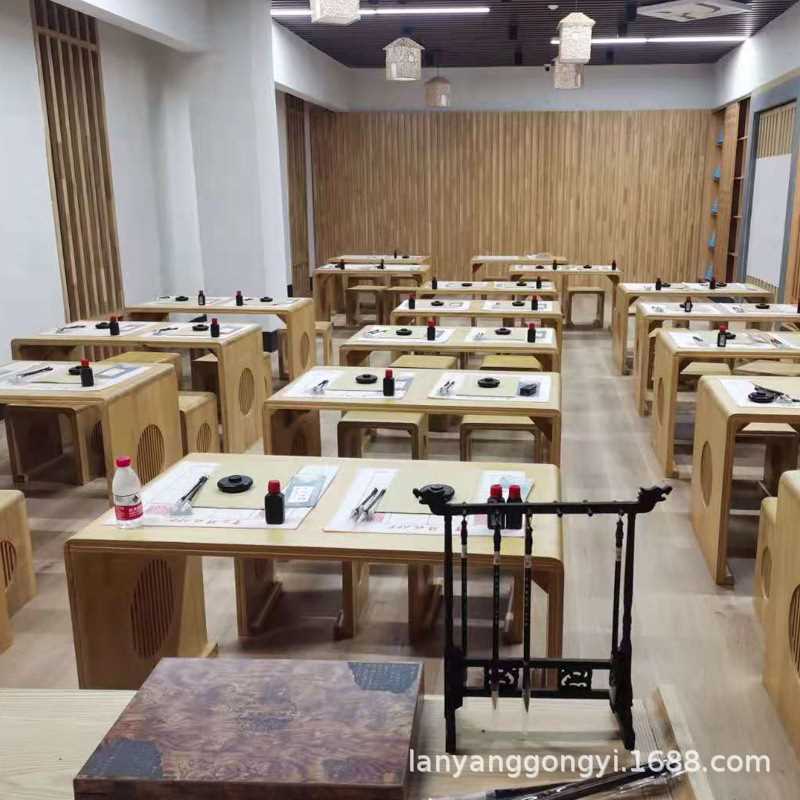 实木国学桌椅套装幼儿园书法桌家用仿古书画桌培训班课桌椅辅导班