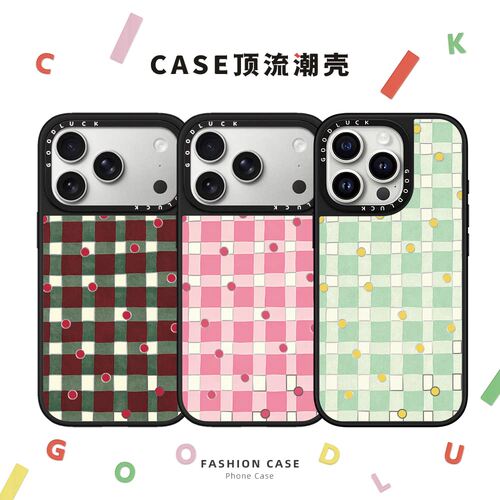 C家ASETY复古格纹撞色波点适用iphone17promax手机壳18pro苹果16镜面MagSafe磁吸15plus甜美少女14日韩13网红