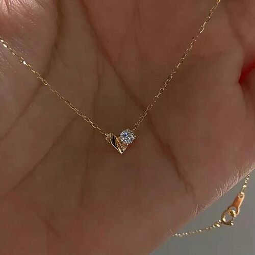 轻奢法式爱心闪钻项链女通勤小众精致感金色百搭简约时尚锁骨链
