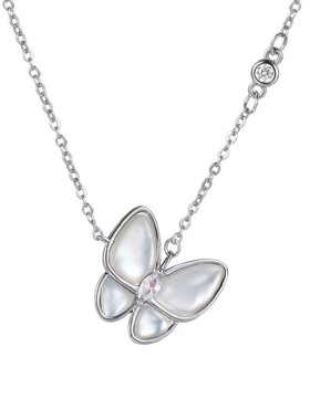跨境精工白贝母蝴蝶项链女ins轻奢时尚气质高级感满钻蝴蝶锁骨链