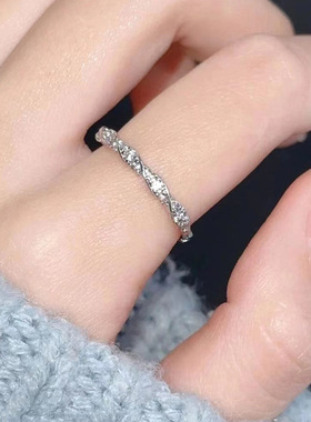 小清新银饰开口可调节女麻花缠绕款食指戒素圈高级轻奢小众戒指