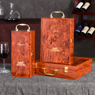 现货速发钢琴烤漆红酒礼盒包装盒单双瓶红酒木盒子2支装葡萄酒箱