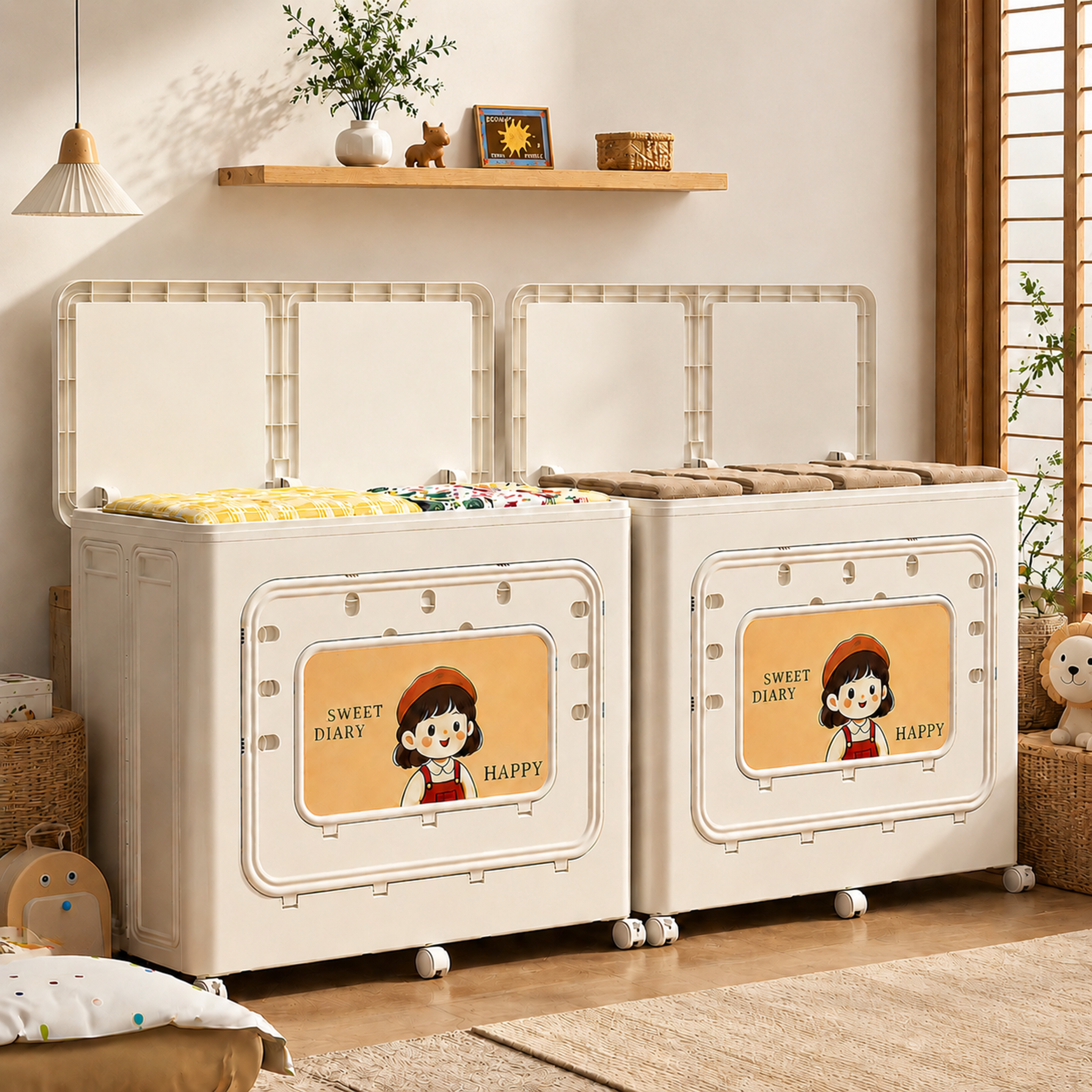 日本衣服翻盖收纳箱超大容量棉被子衣物家用可折叠带滑轮储物箱m3图片