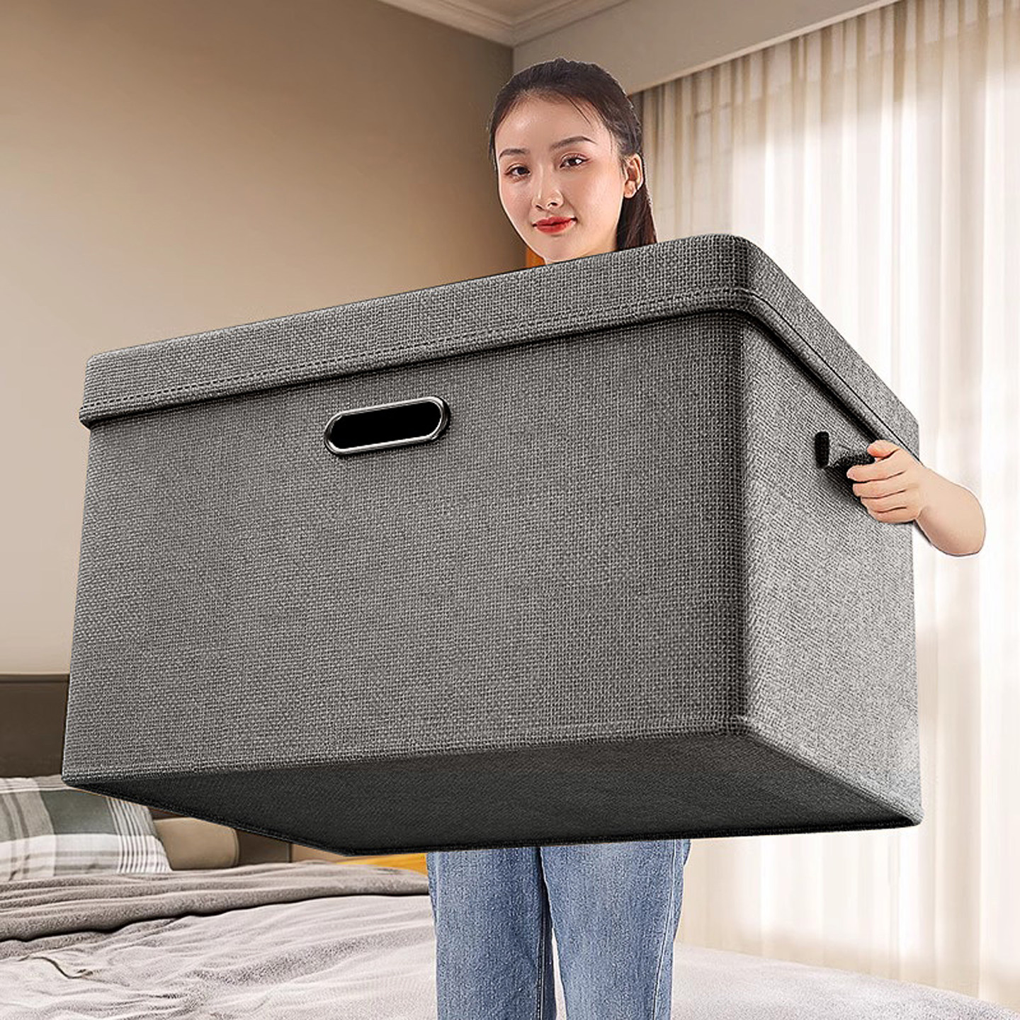 日本棉麻衣服收纳箱布艺家用衣柜分层神器整理盒衣物折叠储物箱VA