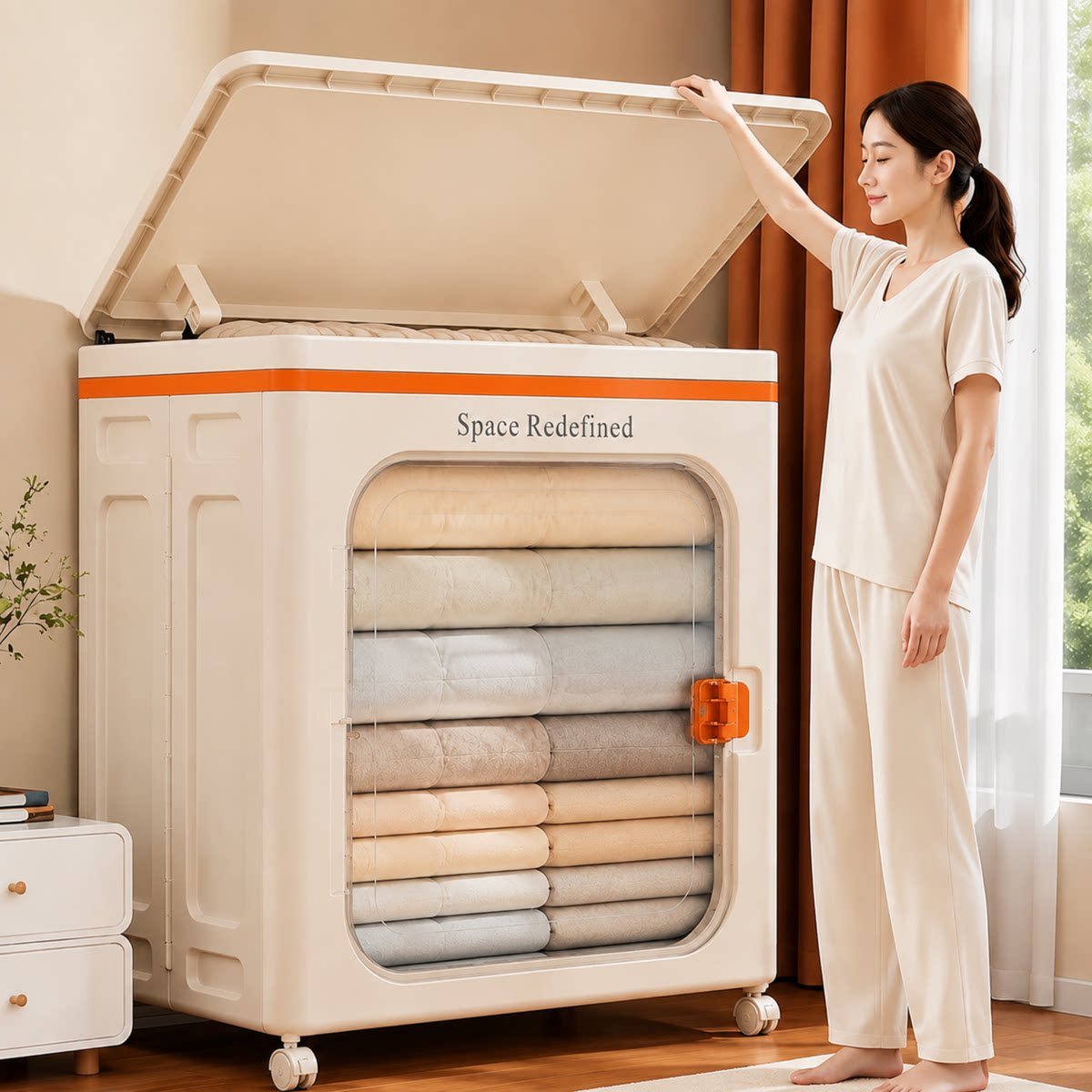日本翻盖衣服收纳箱超大容量衣服衣服整理箱折叠带轮储物柜新型y8