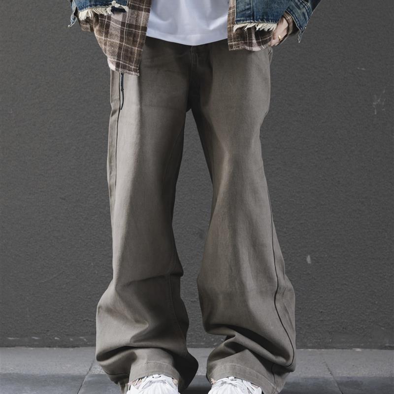 【CurlyByNature】废土风美拉德阔腿裤子宽松直筒复古牛仔裤男