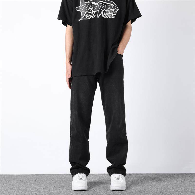 美式高街黑色牛仔裤男款直筒坠感宽松显瘦基础百搭休闲长裤子夏季