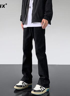 黑色cleanfit裤子男春秋款加绒美式微喇工装裤修身直筒休闲牛仔裤