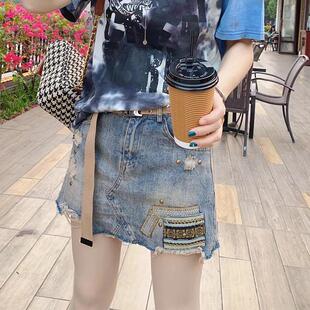 设计感显瘦A字高腰包臀半身裙防走光裙子 牛仔短裙女夏季 韩版 时尚