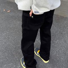 AHCN志存高远 美式水洗纽扣直筒微弹牛仔裤黑色卡扣毛边长裤子男