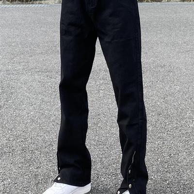 AHCN美式街头拉链纽扣高街牛仔裤百搭休闲直筒设计感长裤男女裤子