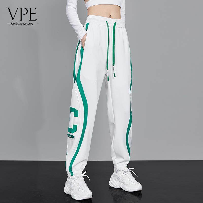 2025春秋新款休闲裤女士显瘦运动裤速干白色束脚潮牌嘻哈拼色裤子