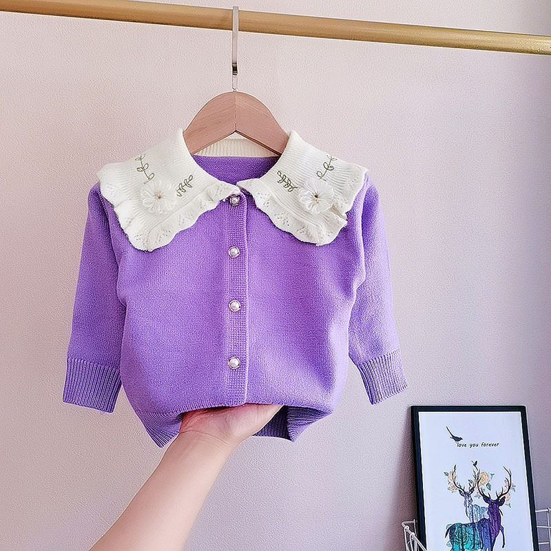 极速女童长袖针织衫冬季新款外穿翻L领白色打底衣中童毛衫