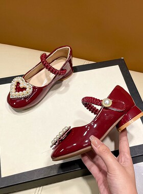 新品女童高跟鞋g儿童公主鞋2026新款水钻软底红色皮鞋女宝宝配礼