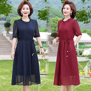 40岁50中老年女装 新款 洋气雪纺 中年妈妈连衣裙气质202u5夏装 新品