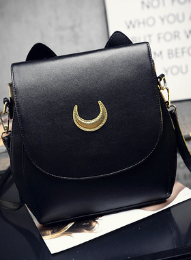 极速Animce Sailor Moon Satchel Luna Cat Backpack Black White